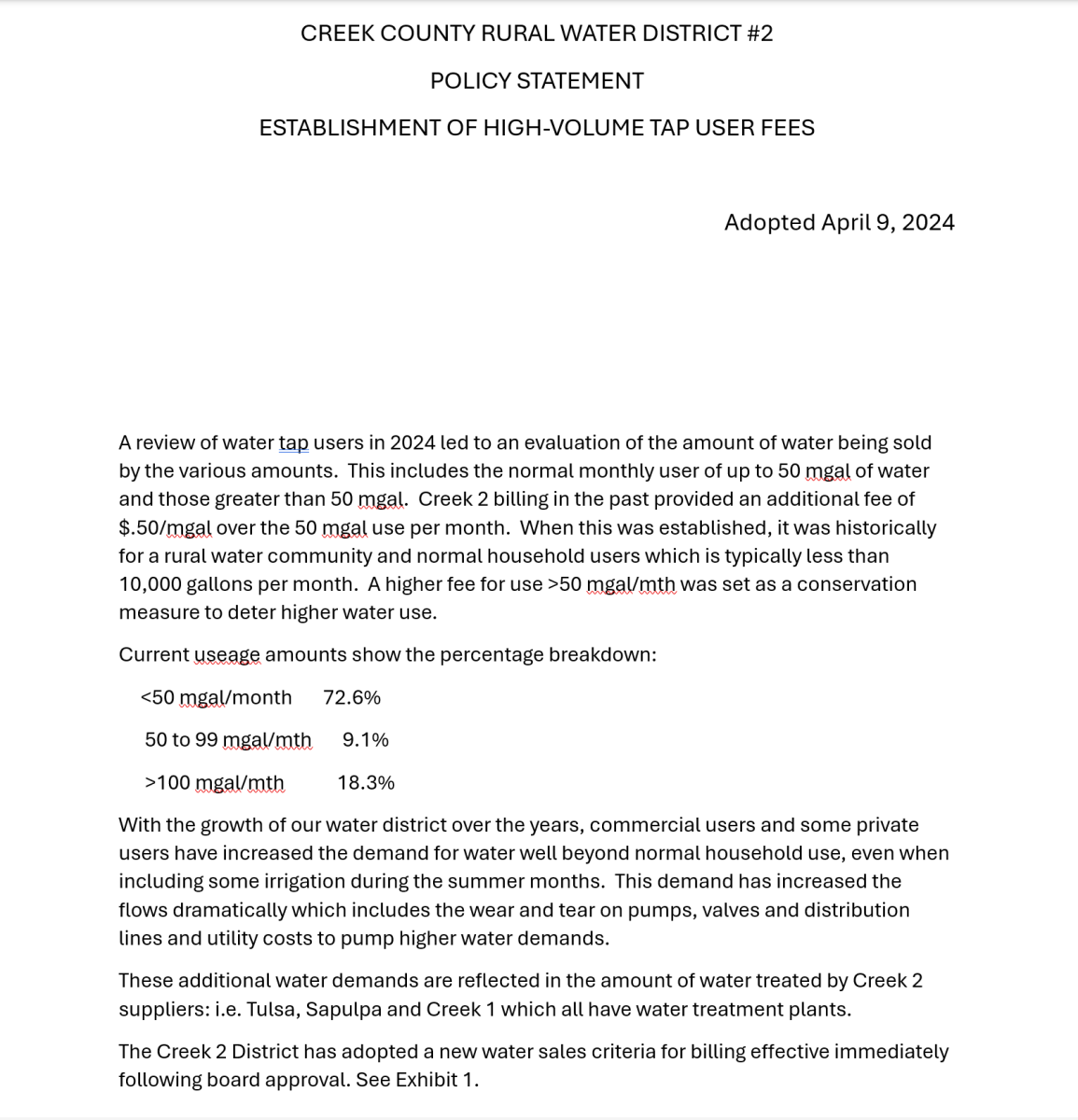 RATE POLICY 2024